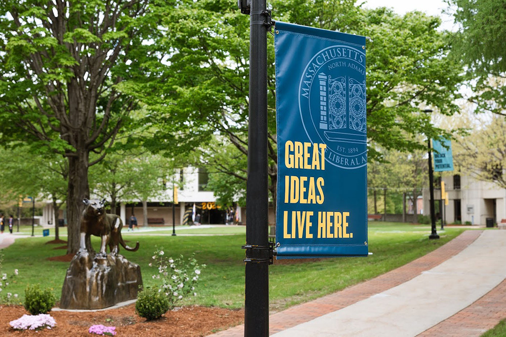 Banner on campus saying Great Ideas Live Here