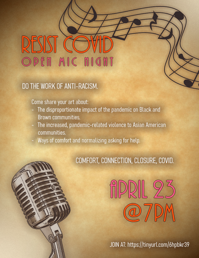 Flyer for Resist Covid Open Mic Night