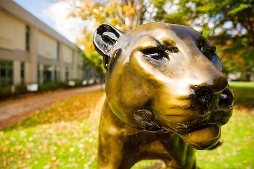 Lion statue on campus